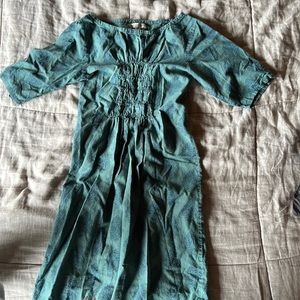 Mata Traders Green smocked cotton dress. XS.